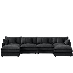 Modular Sectional Sofa, 130.7 Inch U Shaped Couch Set for Living Room, 4-Seater Comfy Cloud Couches with Movable Ottoman, DIY Combination, Chenille, Black