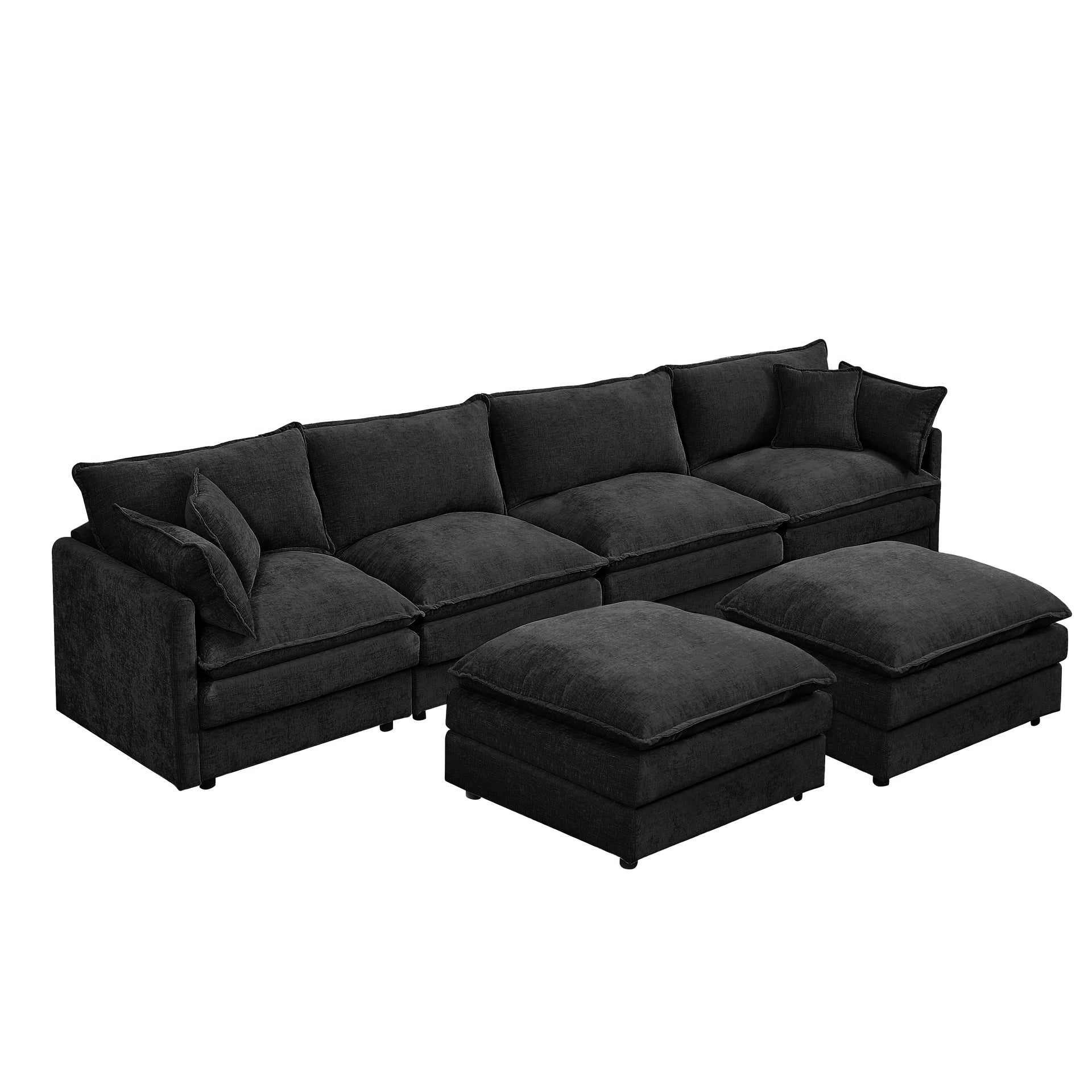 Modular Sectional Sofa, 130.7 Inch U Shaped Couch Set for Living Room, 4-Seater Comfy Cloud Couches with Movable Ottoman, DIY Combination, Chenille, Black