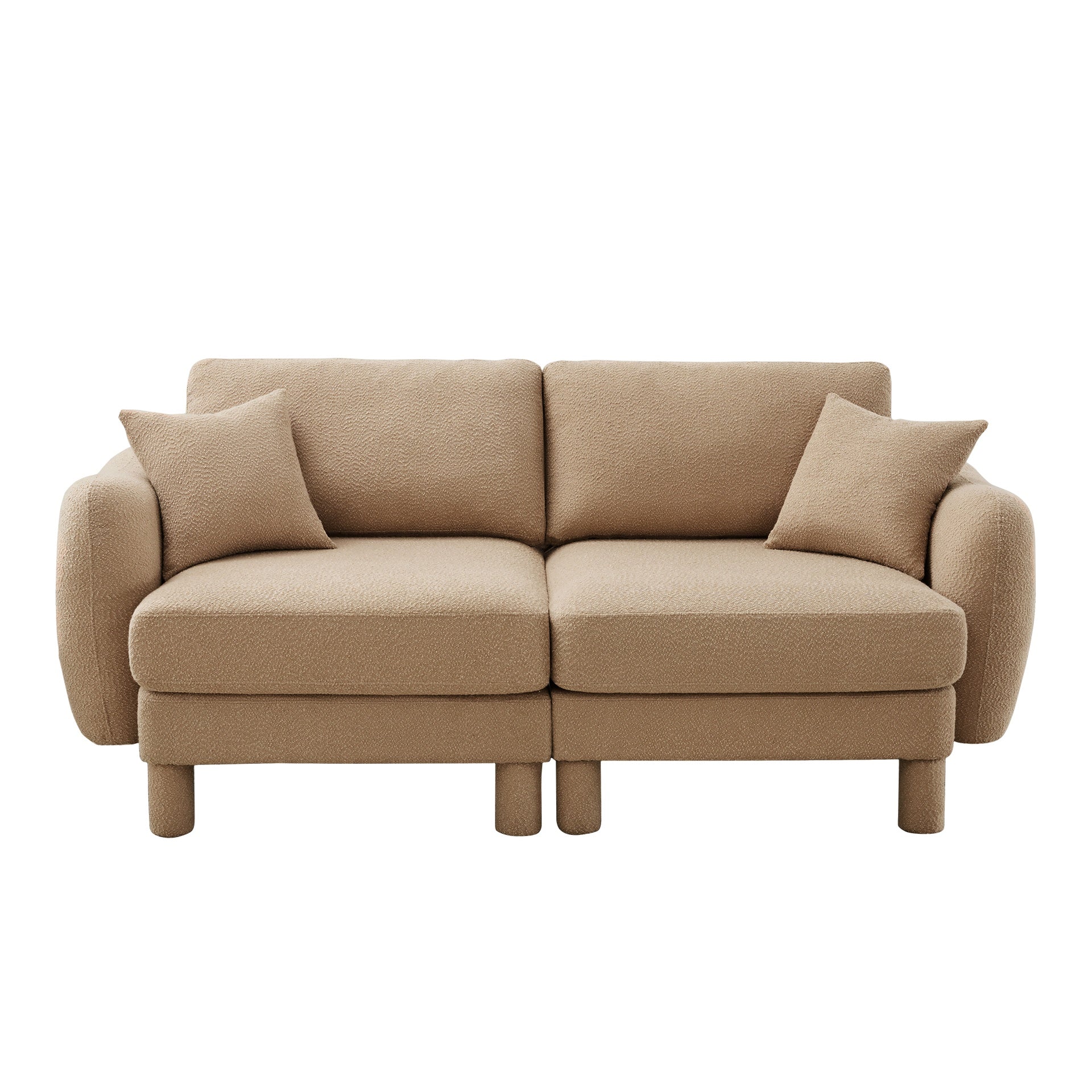 Boucle Fabric 2-seater Loveseat Sofa Couch With  Distinctive Shell-shaped Armrests,Cylindrical Legs Wrapped with Self-fabric,Coffee Color