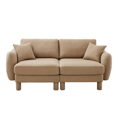 Boucle Fabric 2-seater Loveseat Sofa Couch With  Distinctive Shell-shaped Armrests,Cylindrical Legs Wrapped with Self-fabric,Coffee Color