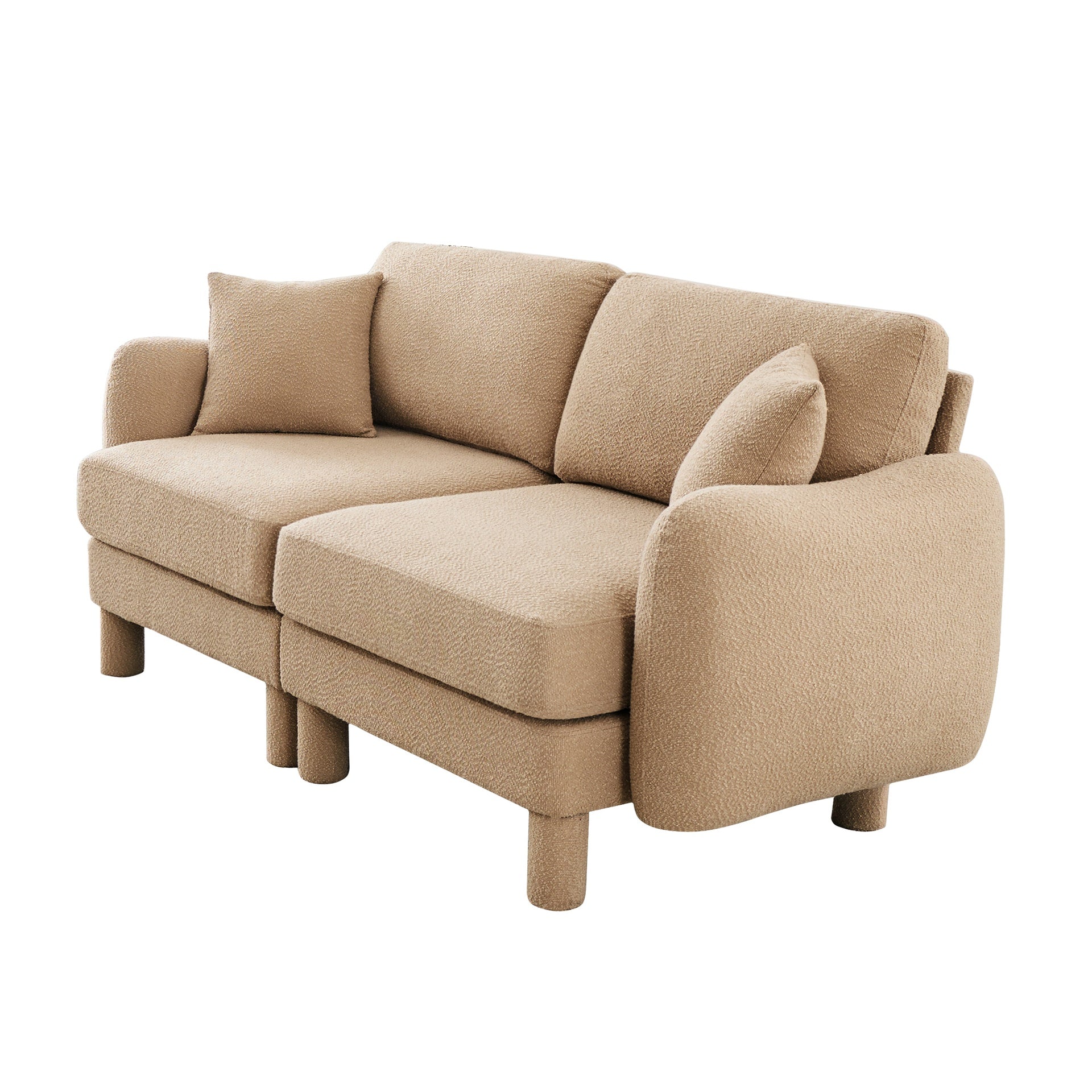 Boucle Fabric 2-seater Loveseat Sofa Couch With  Distinctive Shell-shaped Armrests,Cylindrical Legs Wrapped with Self-fabric,Coffee Color
