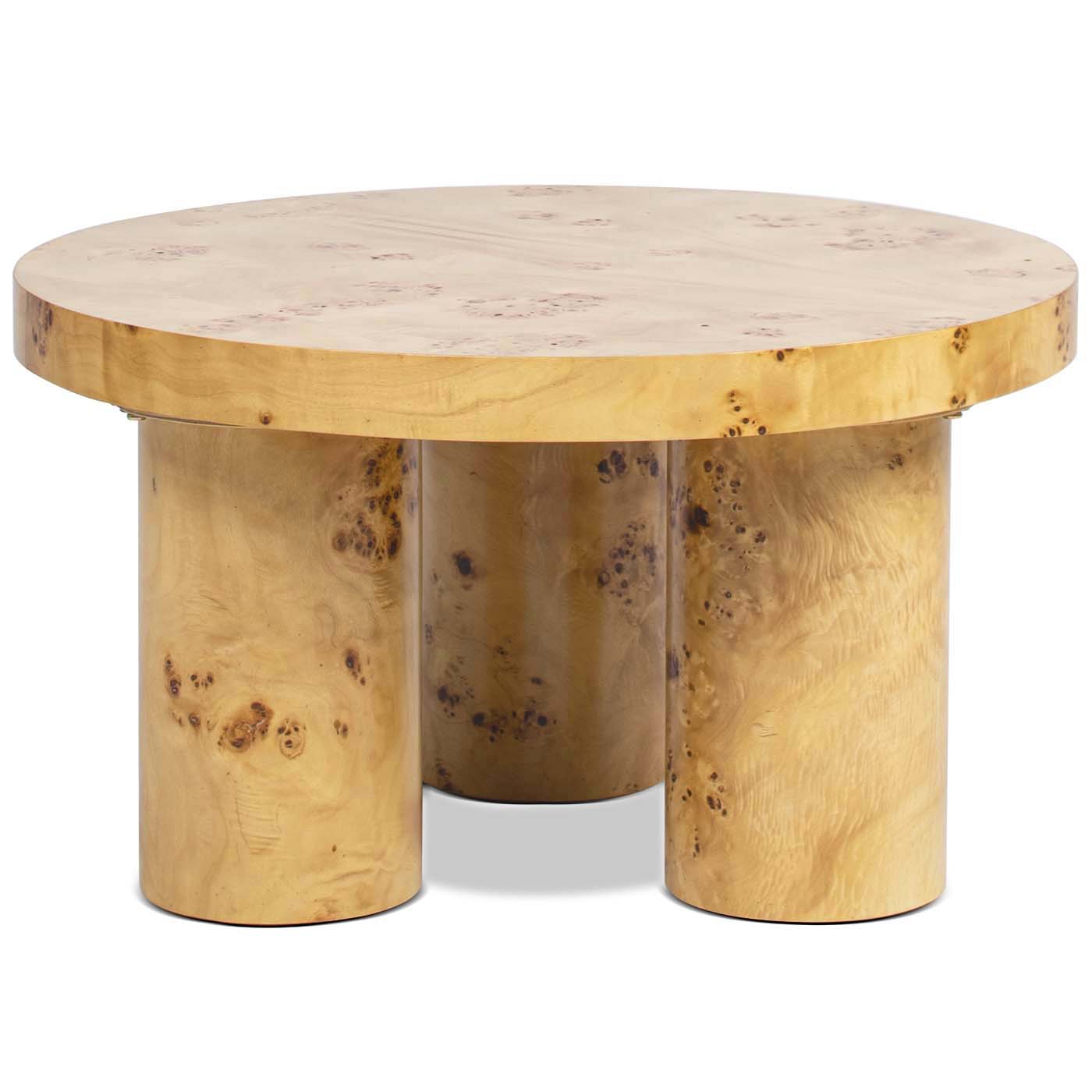 Nebula 28" Round Pillar Leg Coffee Table, Warm Natural Brown Burl Wood