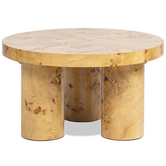 Nebula 28" Round Pillar Leg Coffee Table, Warm Natural Brown Burl Wood
