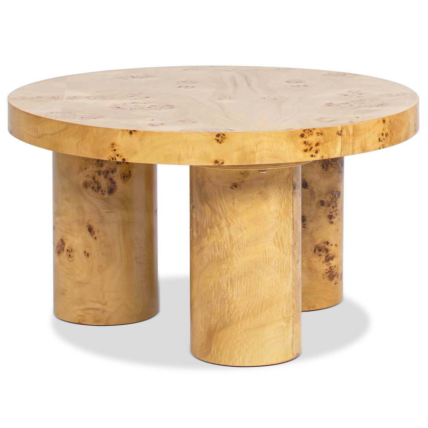 Nebula 28" Round Pillar Leg Coffee Table, Warm Natural Brown Burl Wood