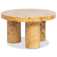 Nebula 28" Round Pillar Leg Coffee Table, Warm Natural Brown Burl Wood