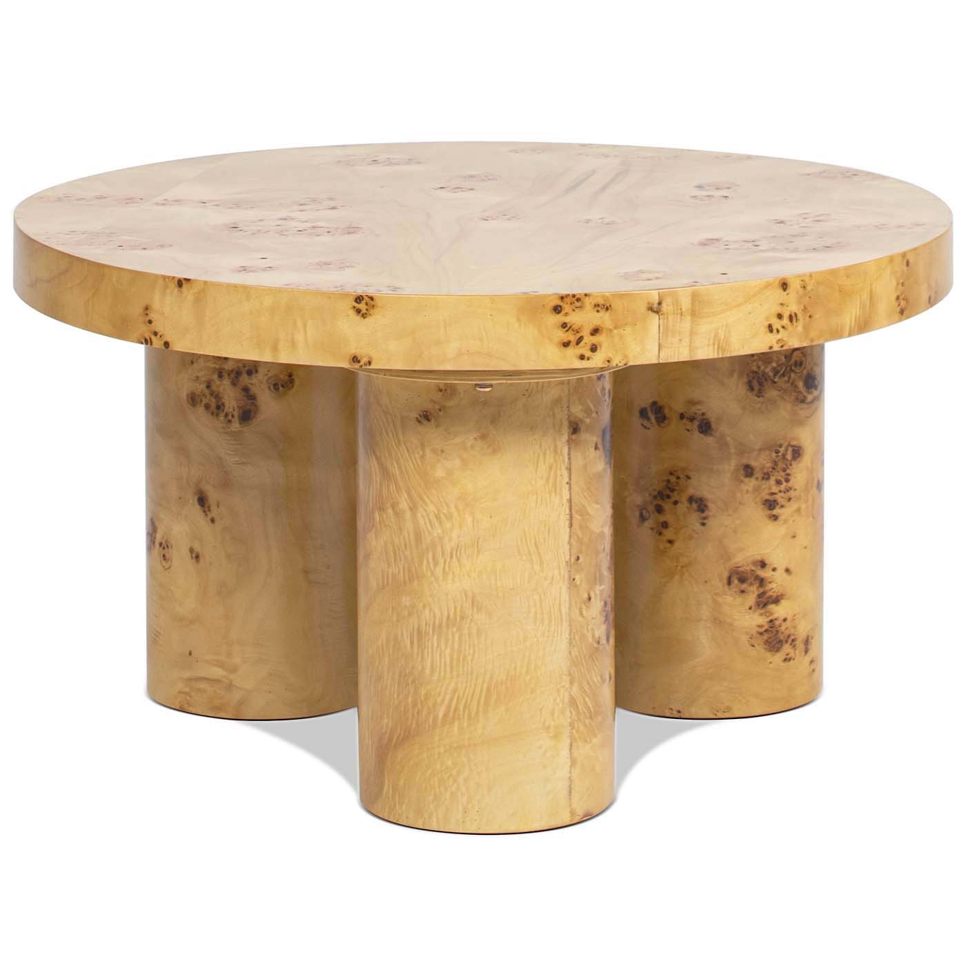 Nebula 28" Round Pillar Leg Coffee Table, Warm Natural Brown Burl Wood