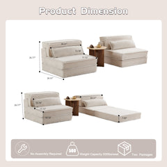 Compression Mahjong Sofa,Convertible Floor Sofa Bed,DIY Boneless Modular Sectional Sofa,No Assembly Required,Circle fleece fabric,Oversized 2 Seater with 2 Pillows,White