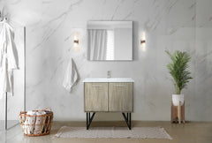 Rustic Acacia Bath Vanity 36 in. W x 20 in. D, White Quartz Top, Brushed Nickel Faucet Set and 28 in. Mirror