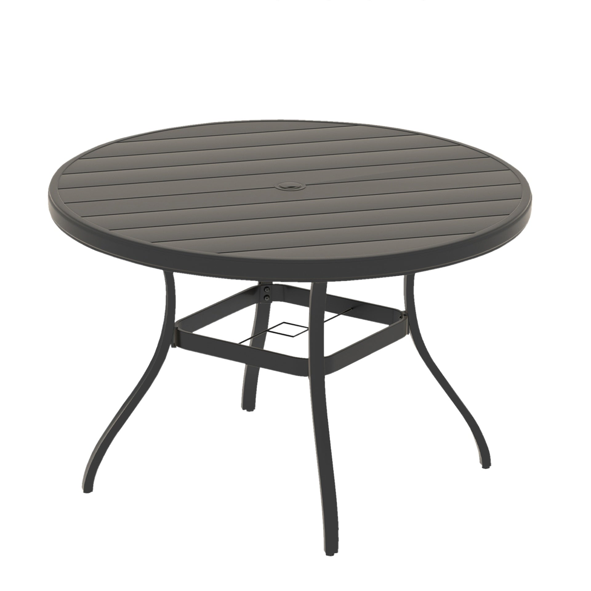 VRSHWO"Outdoor Round Patio Dining Table for 4-6, All Weather Metal Dining Table with Umbrella Hole for Deck Lawn Garden Backyard