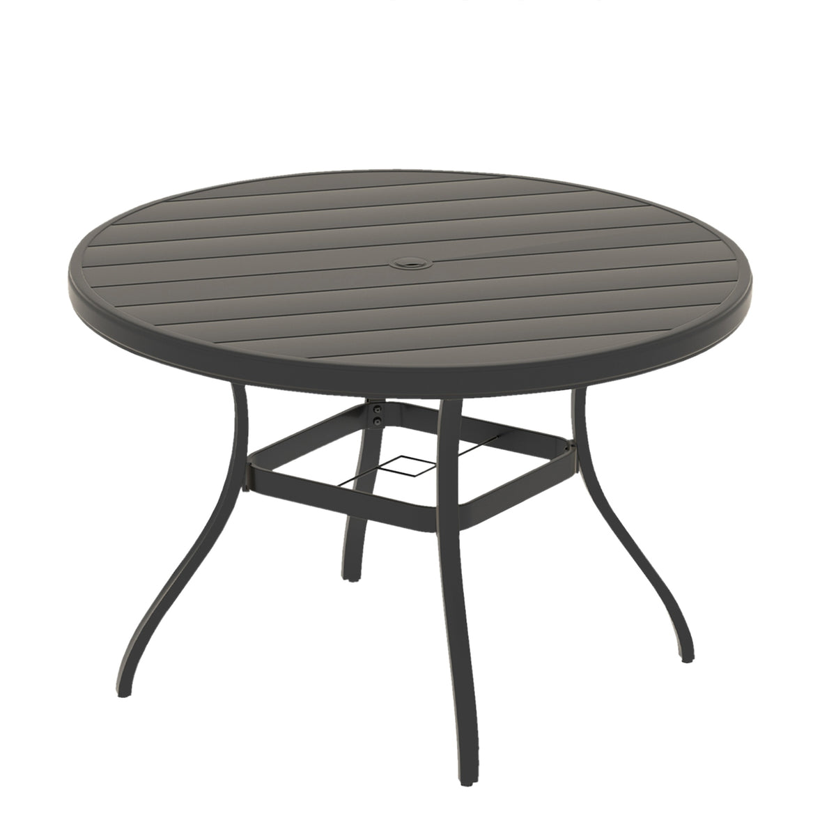 VRSHWO"Outdoor Round Patio Dining Table for 4-6, All Weather Metal Dining Table with Umbrella Hole for Deck Lawn Garden Backyard