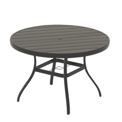 VRSHWO"Outdoor Round Patio Dining Table for 4-6, All Weather Metal Dining Table with Umbrella Hole for Deck Lawn Garden Backyard