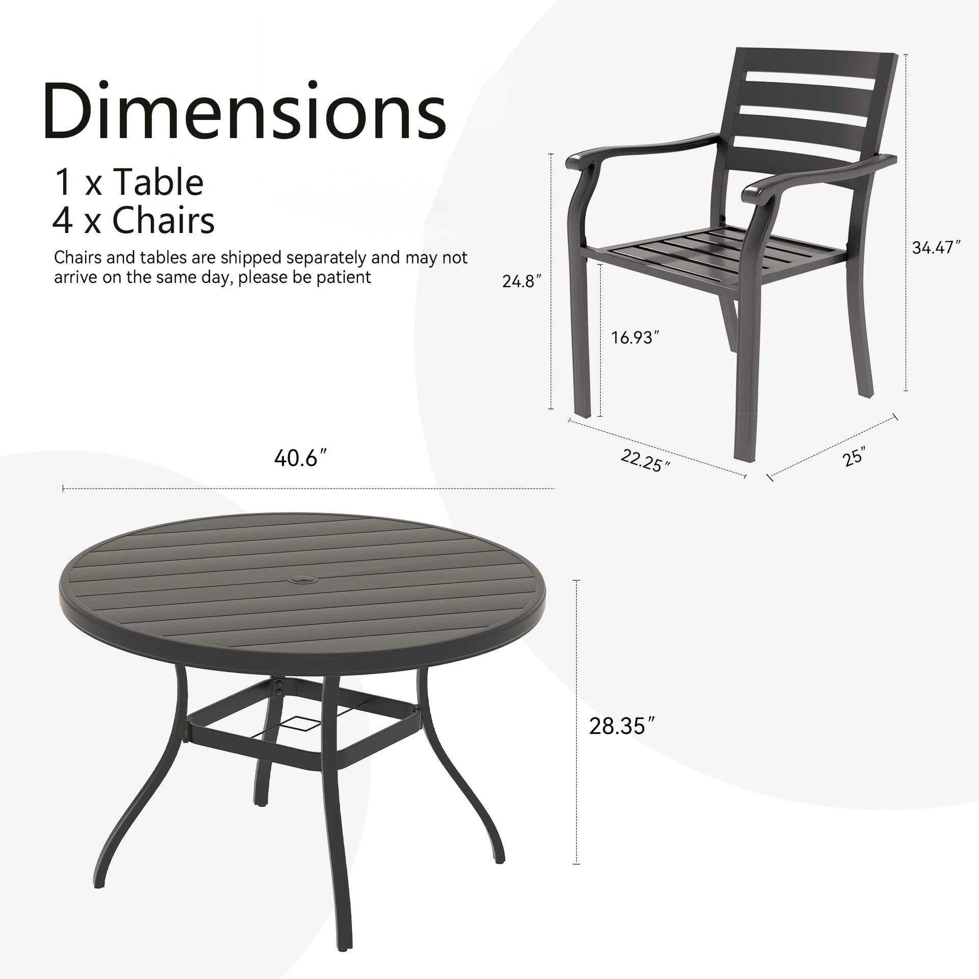 5 Pieces Outdoor Patio Dining Set, 4  Stackable Metal Dining Chairs and 40.6" Round Metal Dining Table, Outdoor Table and Chairs for Lawn Garden Backyard Deck