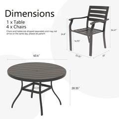 5 Pieces Outdoor Patio Dining Set, 4  Stackable Metal Dining Chairs and 40.6" Round Metal Dining Table, Outdoor Table and Chairs for Lawn Garden Backyard Deck