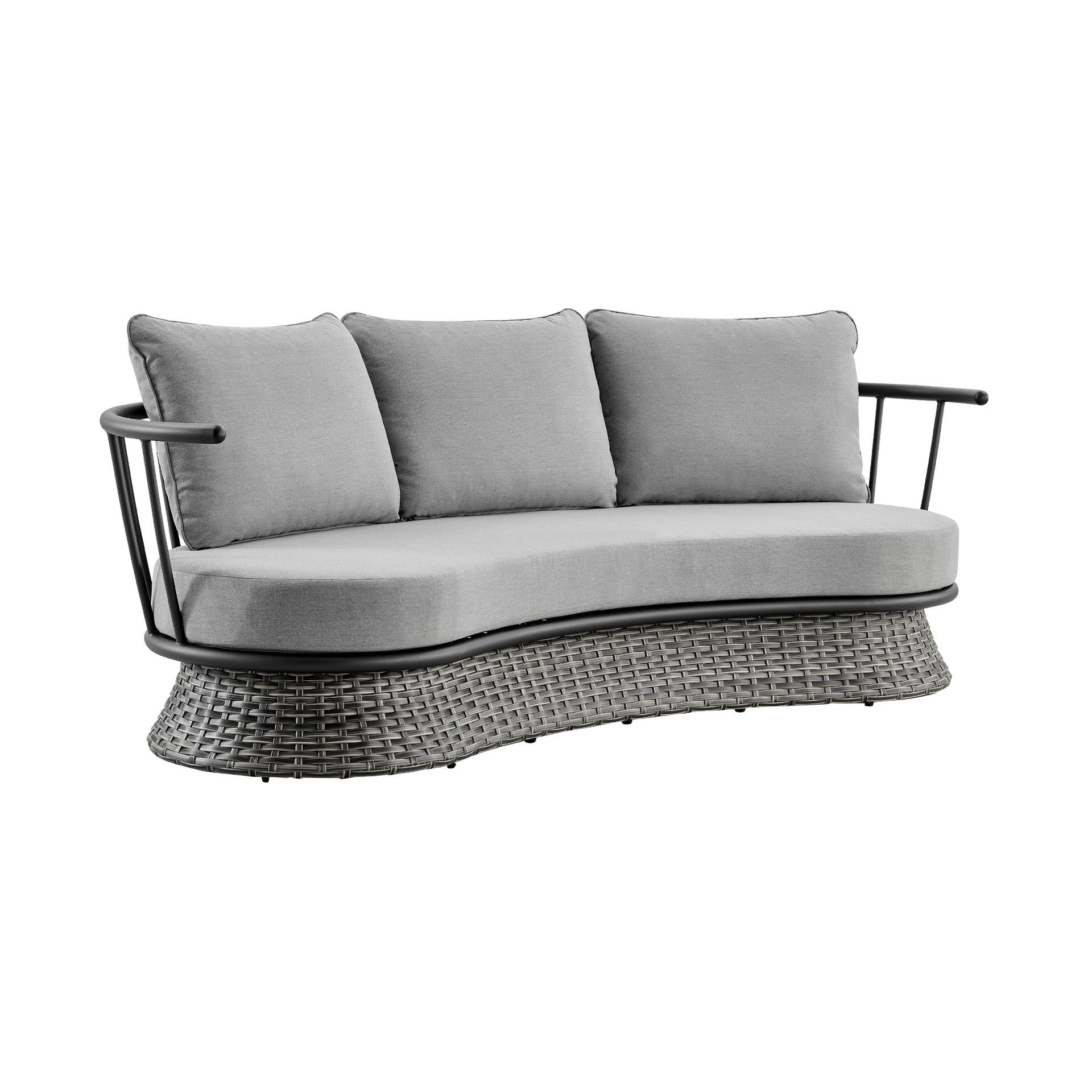 Novante Wicker and Aluminum Outdoor Sofa in Black and Dark Gray
