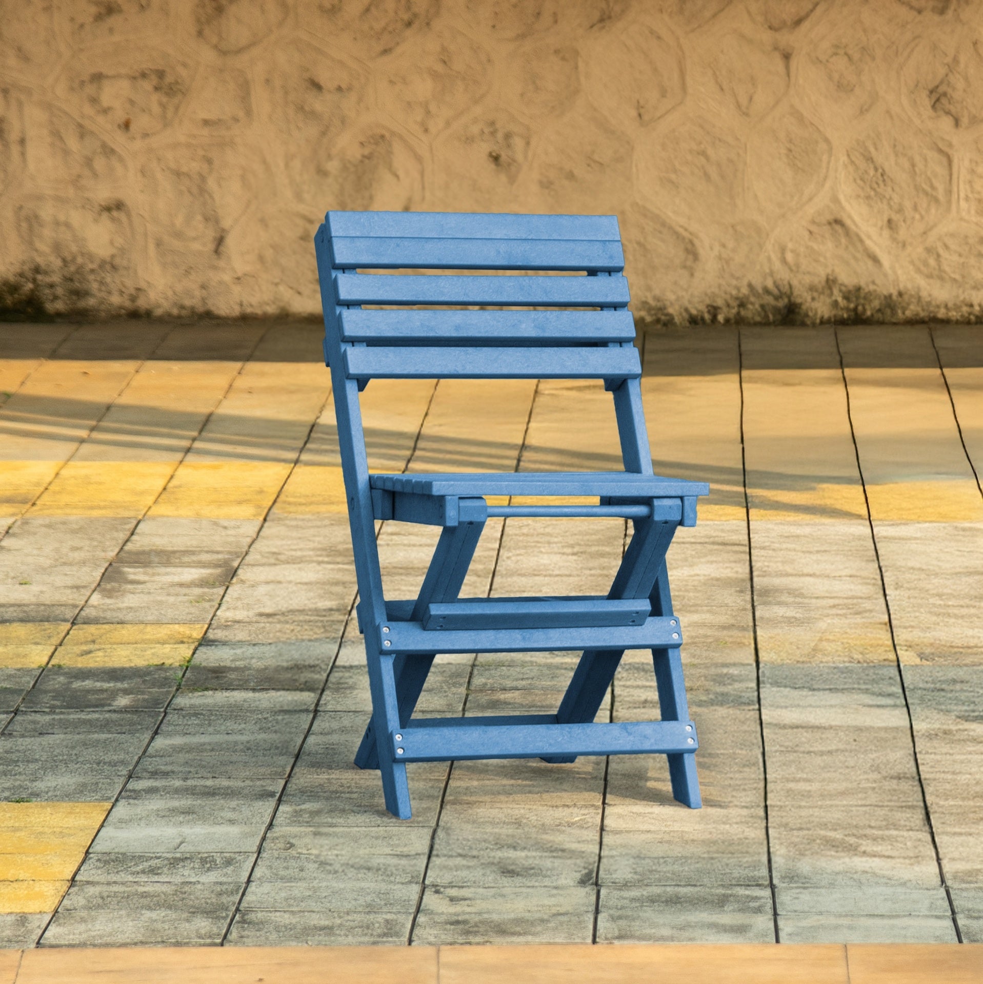 Coastal Bay Fully Assembled All-Weather Recycled HDPE Outdoor Folding Bistro Chair, Pacific Blue