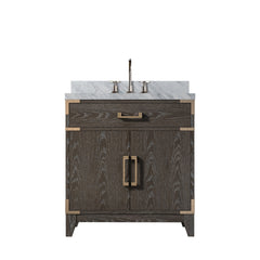 Brown Oak Single Bath Vanity 30 in. W x 22 in. D, Carrara Marble Top, and Faucet Set