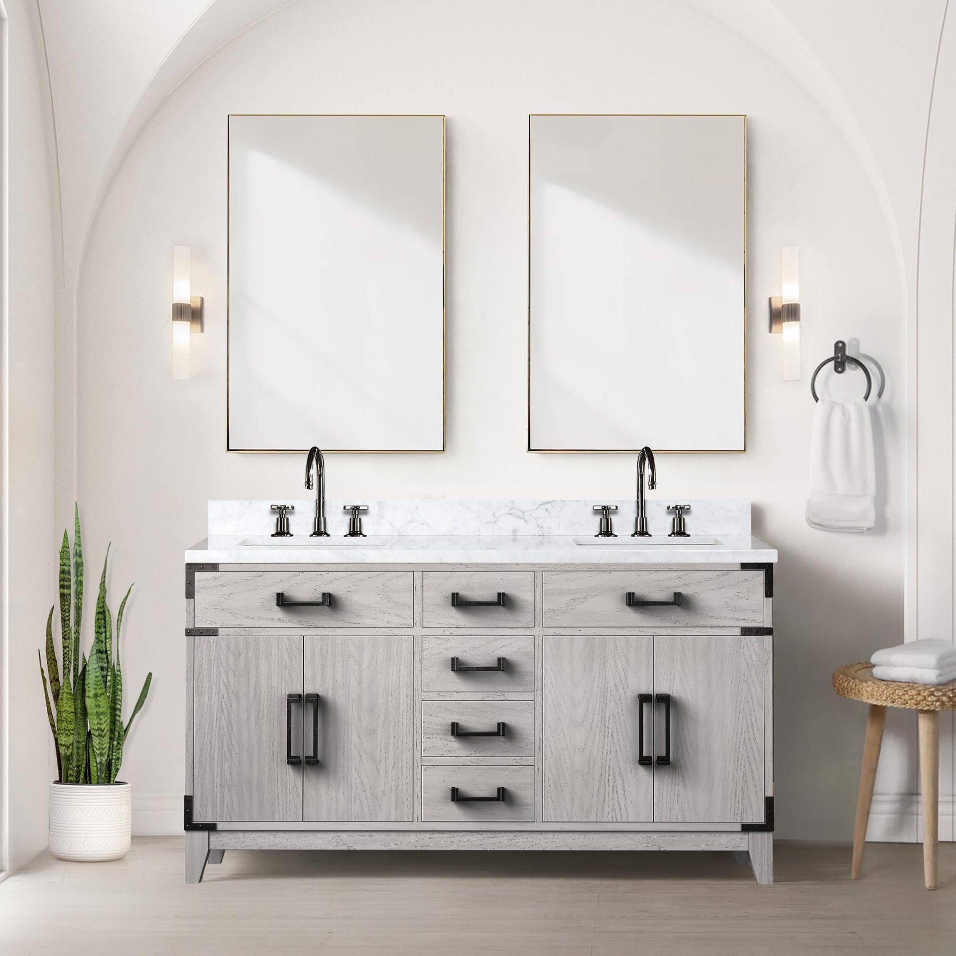 White Oak Double Bath Vanity 60 in. W x 22 in. D