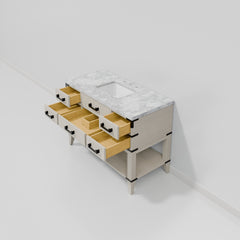 White Oak Single Bath Vanity 48 in. W x 22 in. D, with Carrara Marble Top