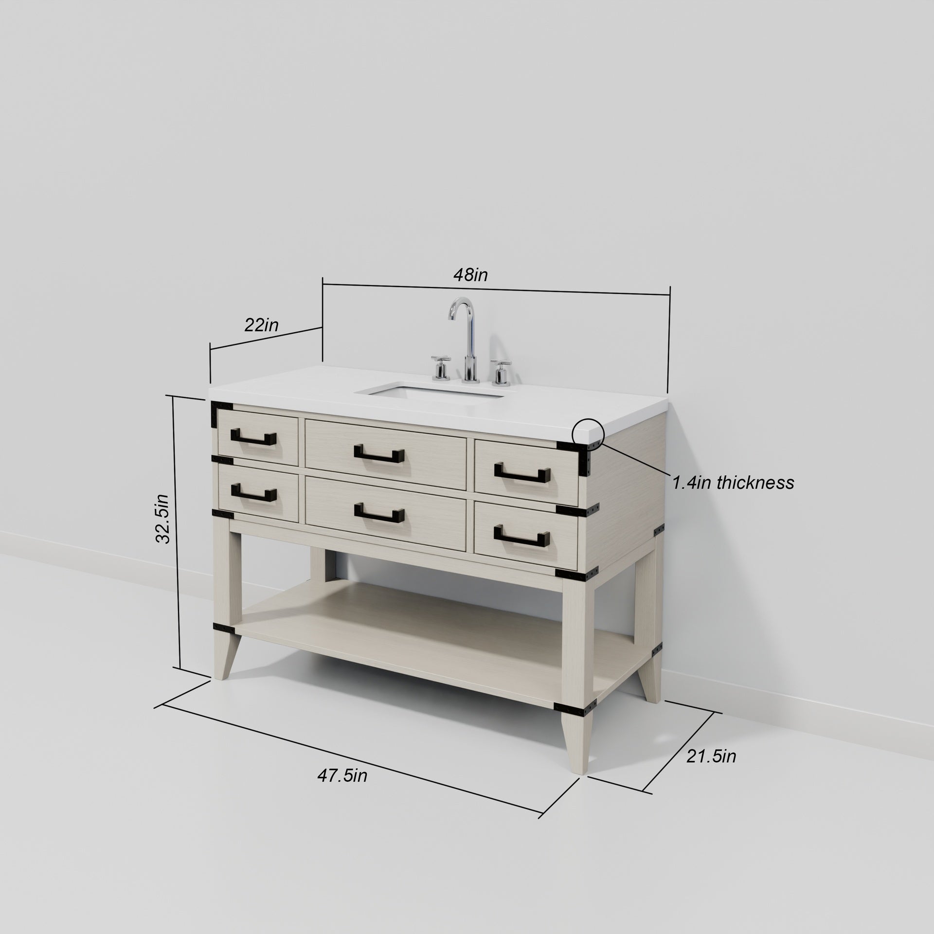 White Oak Single Bath Vanity 48 in. W x 22 in. D, with Cultured Marble Top