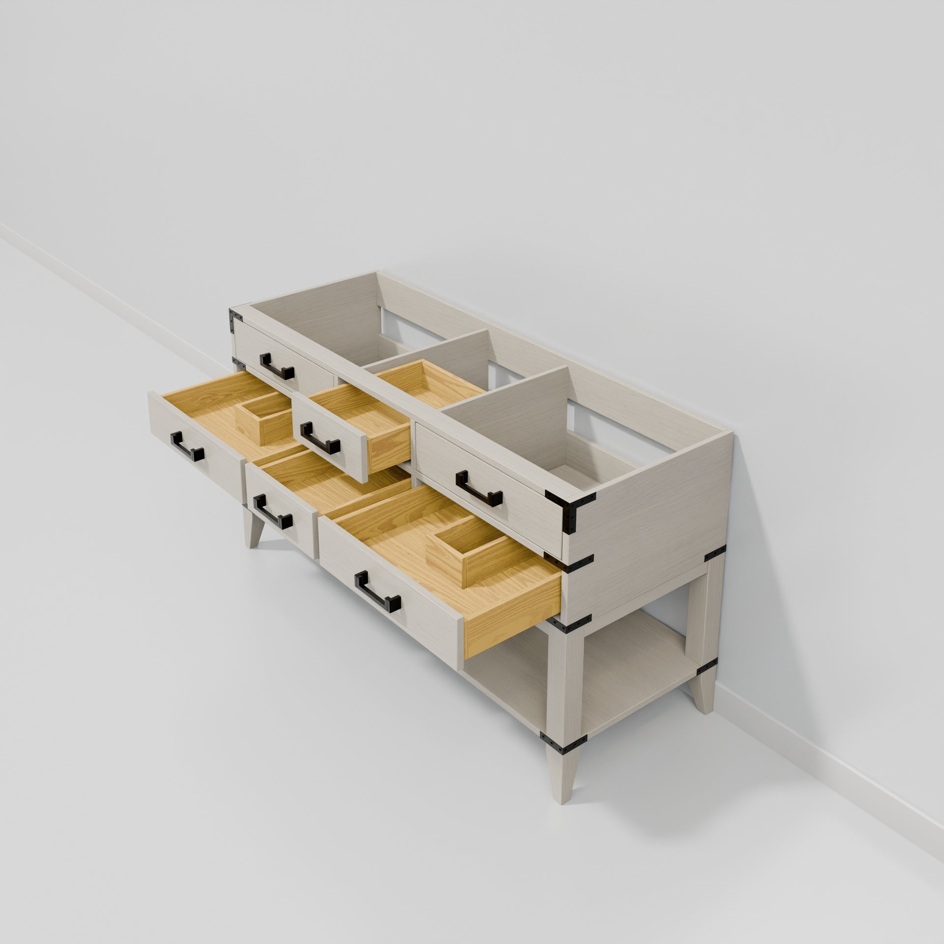 White Oak Double Bath Vanity 60 in. W x 22 in. D