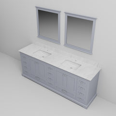 Dark Grey Double Bath Vanity 84 in. W x 22 in. D, Carrara Marble Top, and 34 in. Mirrors