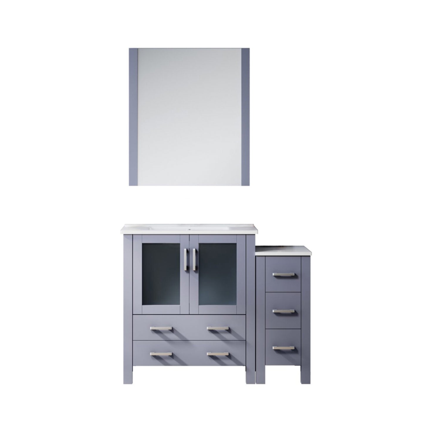 Dark Grey Bath Vanity 42 in. W x 18.25 in. D, with Side Cabinet, White Ceramic Top, and 28 in. Mirror