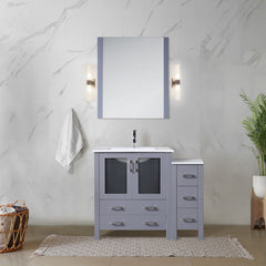Dark Grey Single Bath Vanity 42 in. W x 18.25 in. D, with Side Cabinet, White Ceramic Top, and Faucet Set
