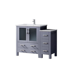 Dark Grey Single Bath Vanity 42 in. W x 18.25 in. D, with Side Cabinet, White Ceramic Top, and Faucet Set