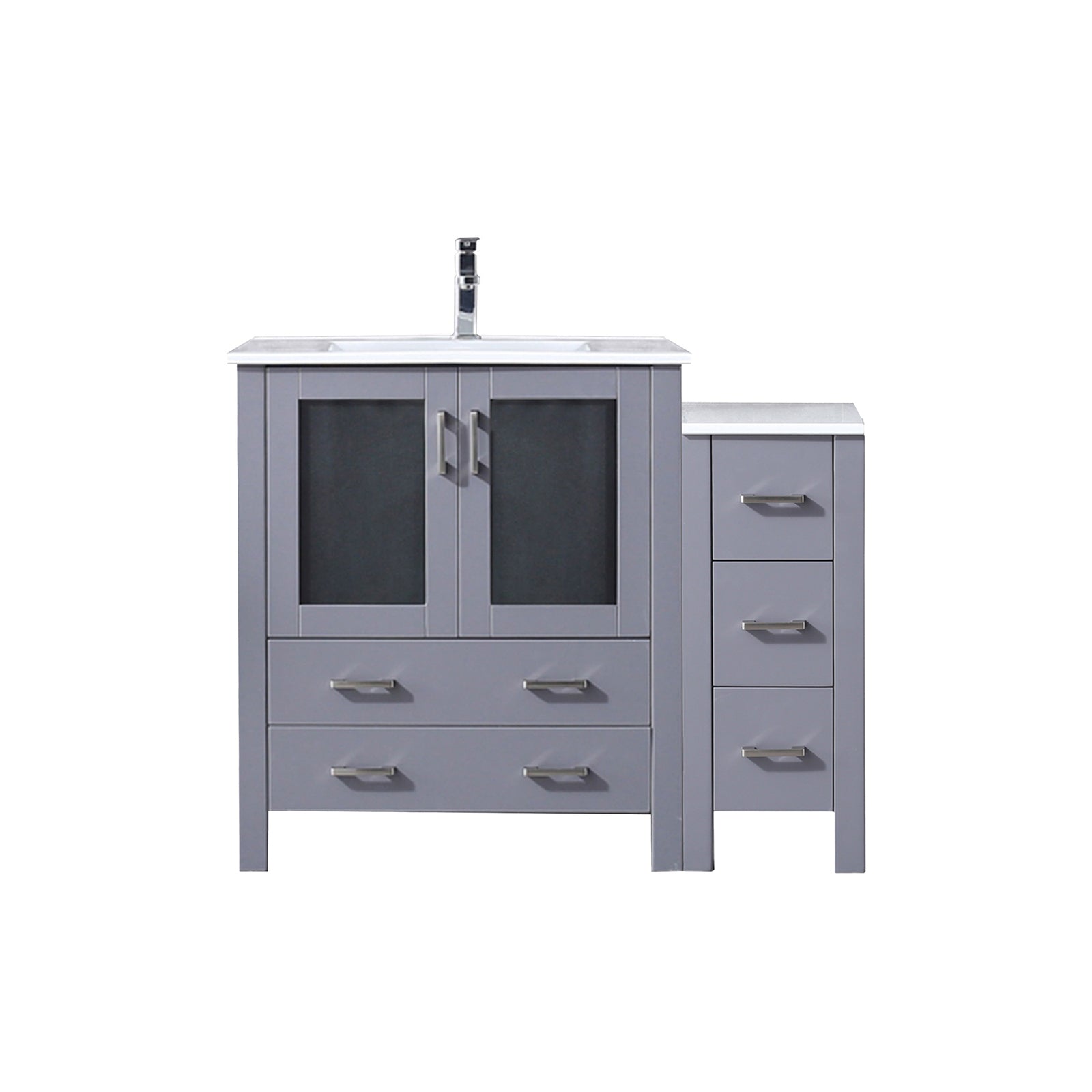 Dark Grey Single Bath Vanity 42 in. W x 18.25 in. D, with Side Cabinet, White Ceramic Top, and Faucet Set