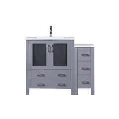 Dark Grey Single Bath Vanity 42 in. W x 18.25 in. D, with Side Cabinet, White Ceramic Top, and Faucet Set