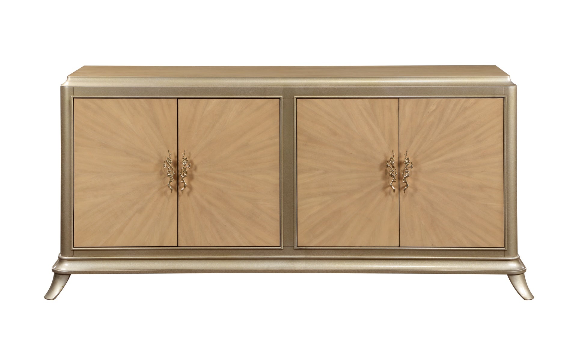 Dodie Natural Oak Sunburst Pattern & Taupe Champaign Finish Console Cabinet