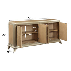 Dodie Natural Oak Sunburst Pattern & Taupe Champaign Finish Console Cabinet