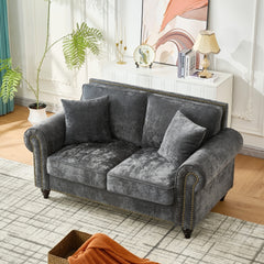 63" Modern 2-Seater Sofa with Rolled Arms,Chenille Upholstered Couch with Wood Legs and Nailhead Trim for Living Room, Apartment,Gray