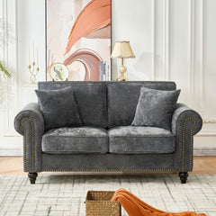 63" Modern 2-Seater Sofa with Rolled Arms,Chenille Upholstered Couch with Wood Legs and Nailhead Trim for Living Room, Apartment,Gray