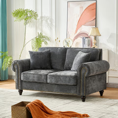 63" Modern 2-Seater Sofa with Rolled Arms,Chenille Upholstered Couch with Wood Legs and Nailhead Trim for Living Room, Apartment,Gray
