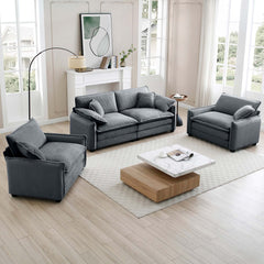 Luxurious and Sophisticated Sofa Set with Soft Cushions and Pillows, Sofa Set for Living Rooms and Clubs as well as Home Theaters, Consisting of Two Single Sofas and a 2-Seaters  Sofas inGrey Corduroy