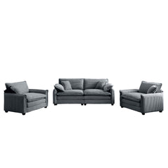 Luxurious and Sophisticated Sofa Set with Soft Cushions and Pillows, Sofa Set for Living Rooms and Clubs as well as Home Theaters, Consisting of Two Single Sofas and a 2-Seaters  Sofas inGrey Corduroy