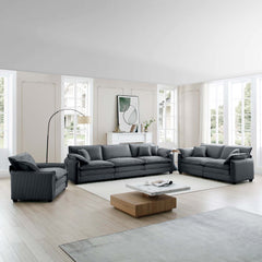 3 Piece  Comfortable Oversized Sectional Sofa, One Single Sofa and One 2-Seater Sofa and One 3-Seater Sofa ,Grey Corduroy Deep Seat Sofa
