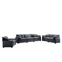 3 Piece  Comfortable Oversized Sectional Sofa, One Single Sofa and One 2-Seater Sofa and One 3-Seater Sofa ,Grey Corduroy Deep Seat Sofa