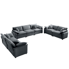 Modern Living Room Sofa 3 Pieces Set, Two 2-Seater Sofas and One 3-Seater Sofas, Upholstery Large Deep Seat Sofa with sofat Cushion and Pillowss,Grey Corduroy