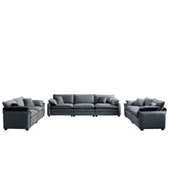 Modern Living Room Sofa 3 Pieces Set, Two 2-Seater Sofas and One 3-Seater Sofas, Upholstery Large Deep Seat Sofa with sofat Cushion and Pillowss,Grey Corduroy