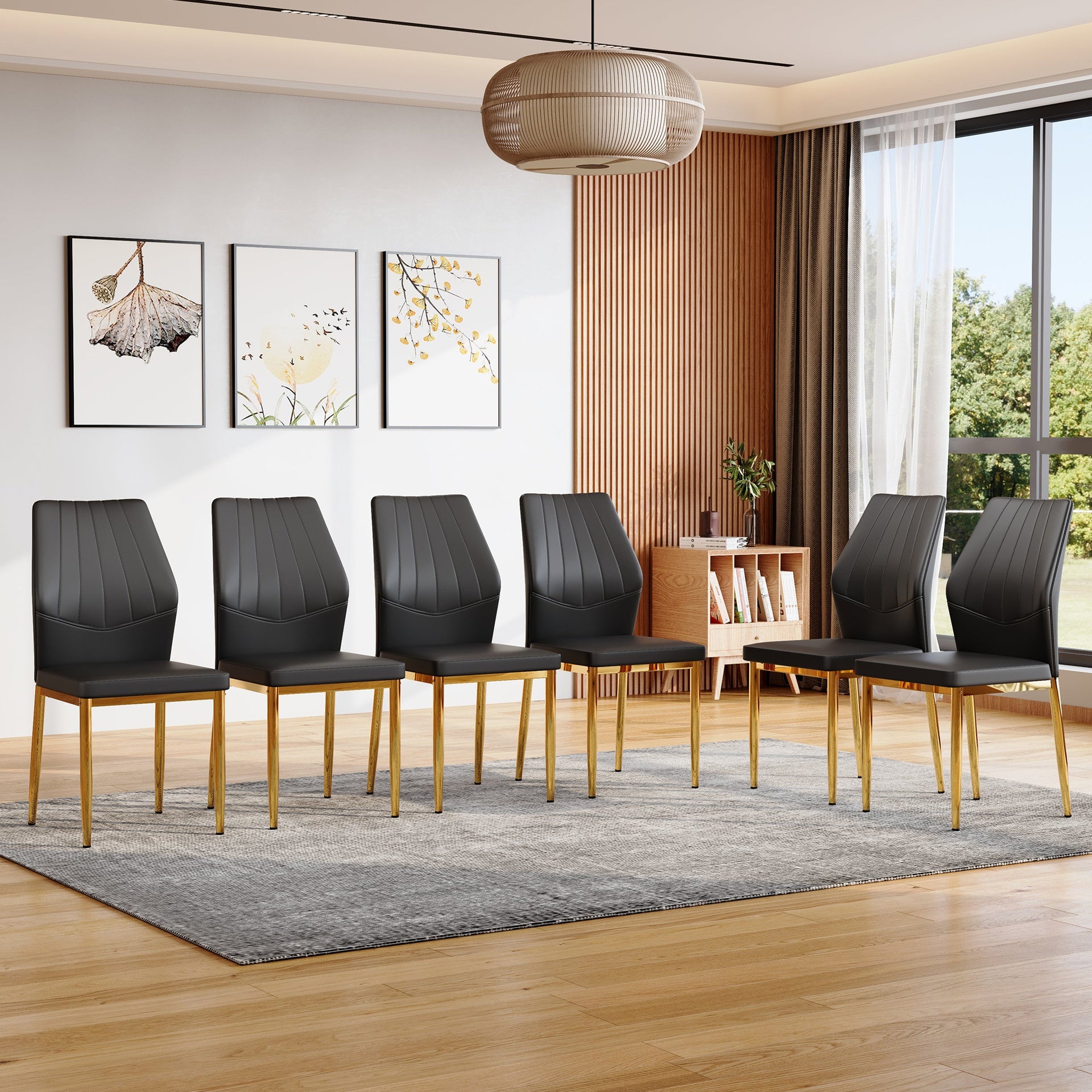 Set of 6 Black Dining Chairs, 37 inches High: Ergonomic PU Backrest, Combines Comfort and Style.Perfectly blends comfort and elegance, Injecting more comfort and style into dining time.