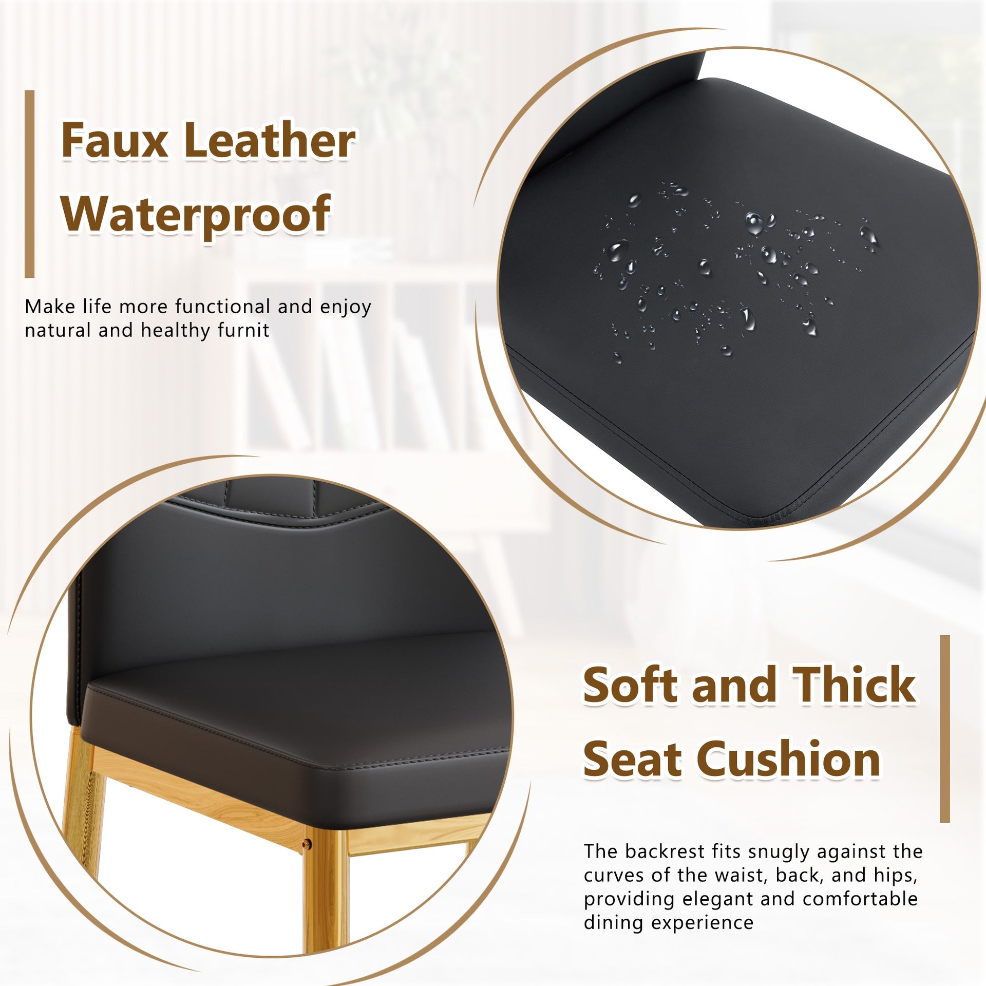 Set of 6 Black Dining Chairs, 37 inches High: Ergonomic PU Backrest, Combines Comfort and Style.Perfectly blends comfort and elegance, Injecting more comfort and style into dining time.