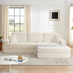 Right sofa seat,  L shape Modular Sectional Sofa, Compressed Sectional Sofa Modern Minimalist Style Corduroy Couch,Unfold into a bed, Bedroom, Comfy Compressed Sofa Couch Space-Efficient Design-Beige