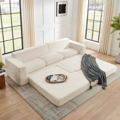 Right sofa seat,  L shape Modular Sectional Sofa, Compressed Sectional Sofa Modern Minimalist Style Corduroy Couch,Unfold into a bed, Bedroom, Comfy Compressed Sofa Couch Space-Efficient Design-Beige