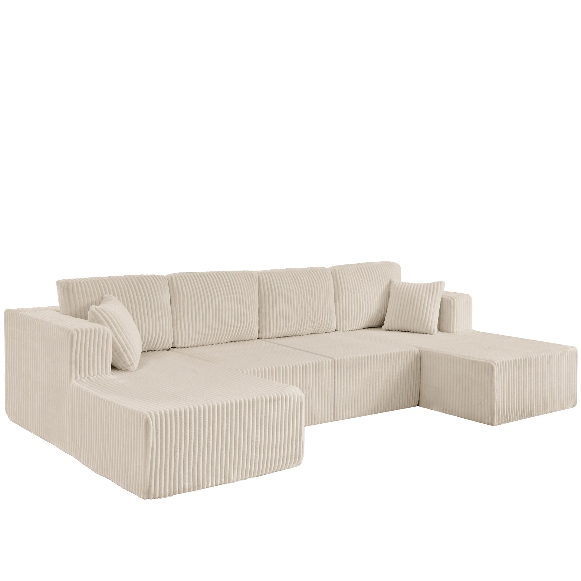 U-Shaped Modular Sectional Sofa [SIZE UPGRADED], Modern Minimalist Corduroy Compressed Sleeper Couch, Extra Spacious Design for Living Room/Bedroom, Comfy Space-Saving Sofa-Beige