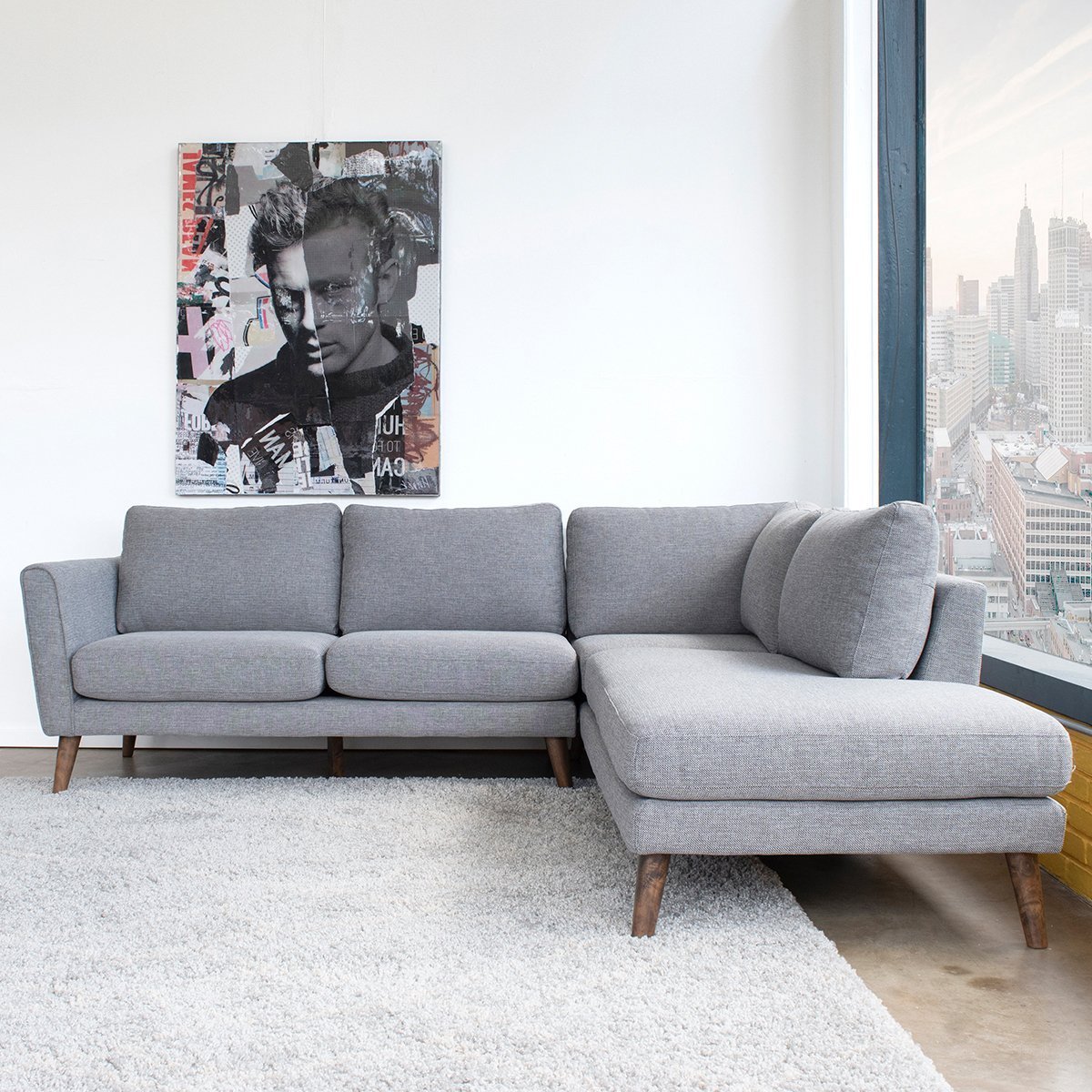Benson Grey Fabric Sectional Sofa Right Facing Chaise