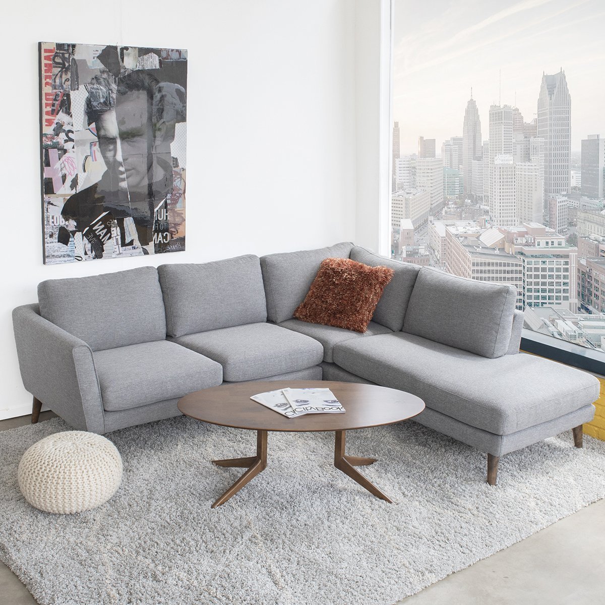 Benson Grey Fabric Sectional Sofa Right Facing Chaise