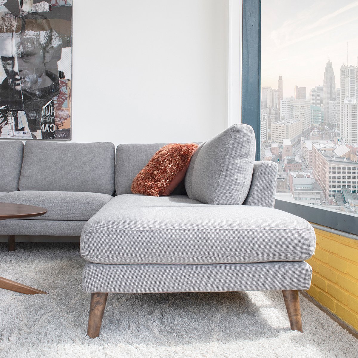 Benson Grey Fabric Sectional Sofa Right Facing Chaise