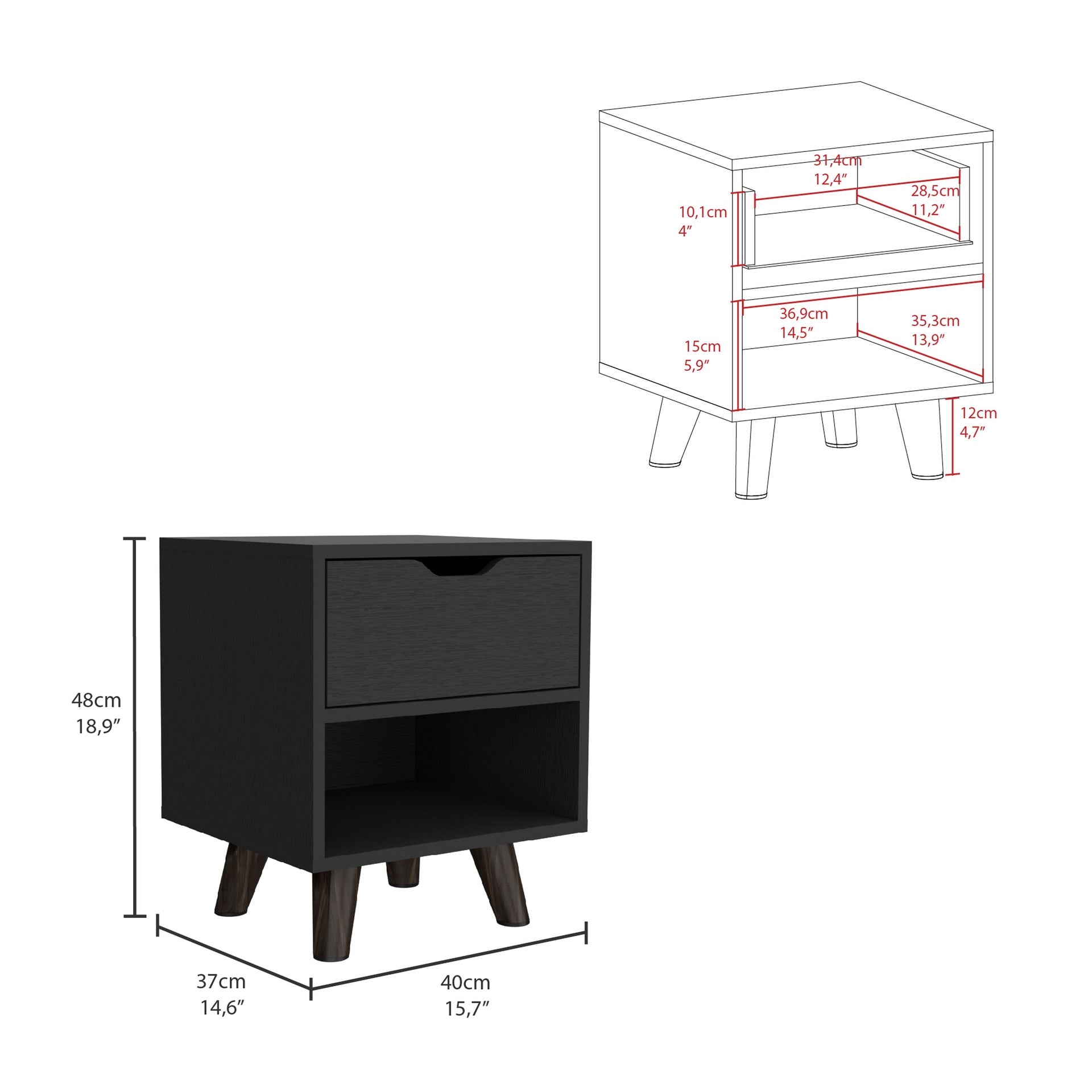 Crail Nightstand with 1 Open Storage Shelf, 1 Drawer and Wooden Legs